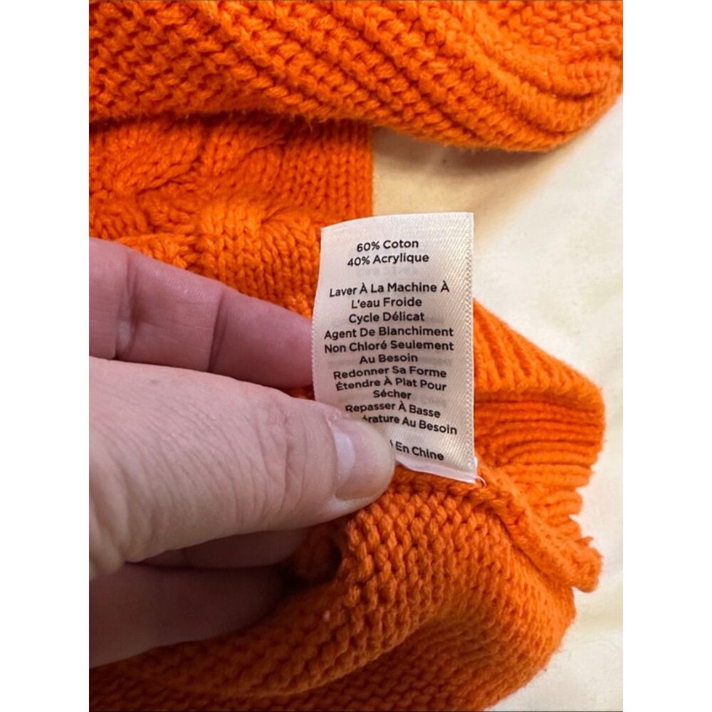 Talbots Chunky Cable Knit Sweater Womens Medium Petite Fall Puff Sleeve Orange - Picture 7 of 9